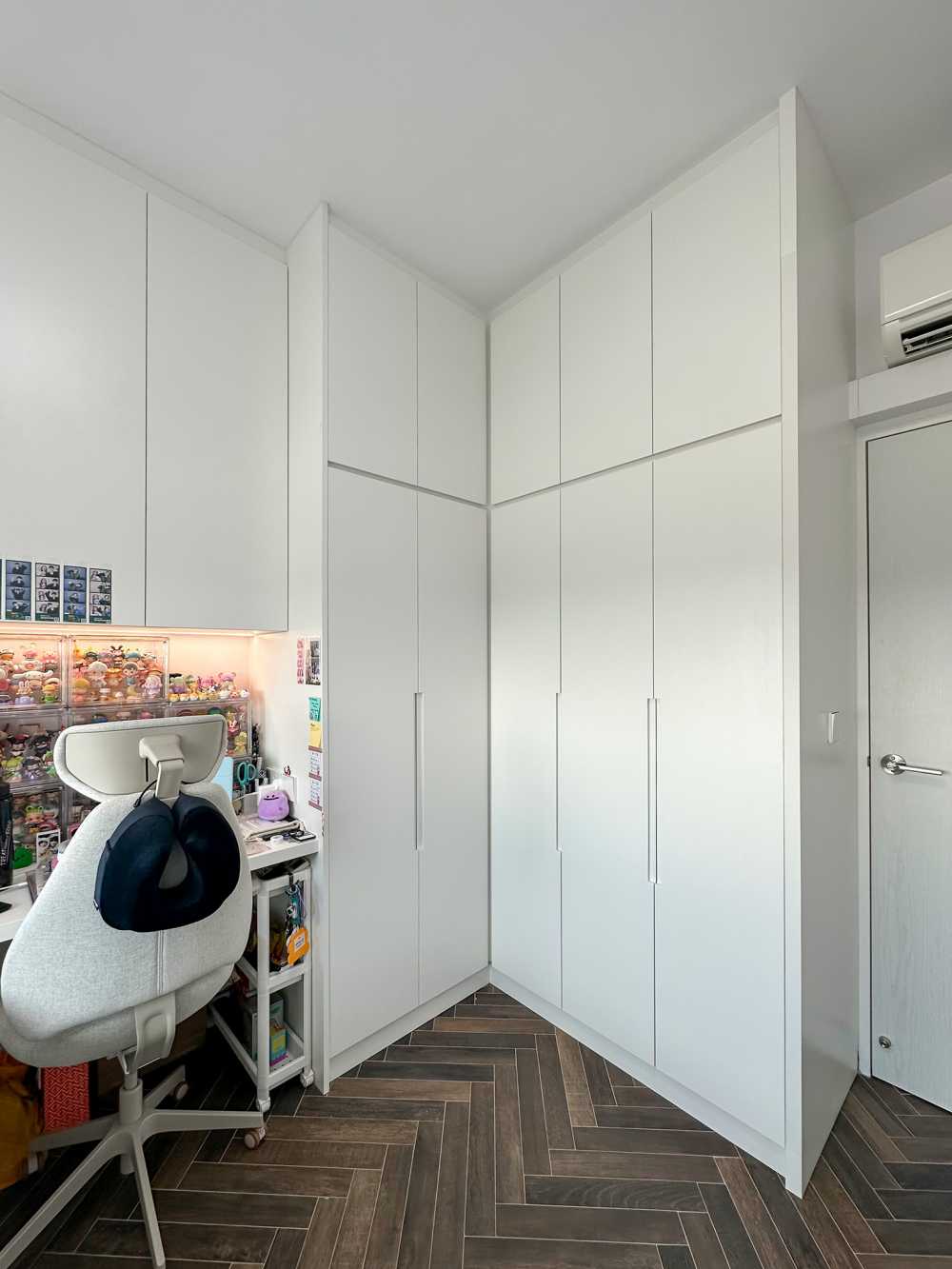 Scandinavian Bedroom with Wardrobe and Paintings