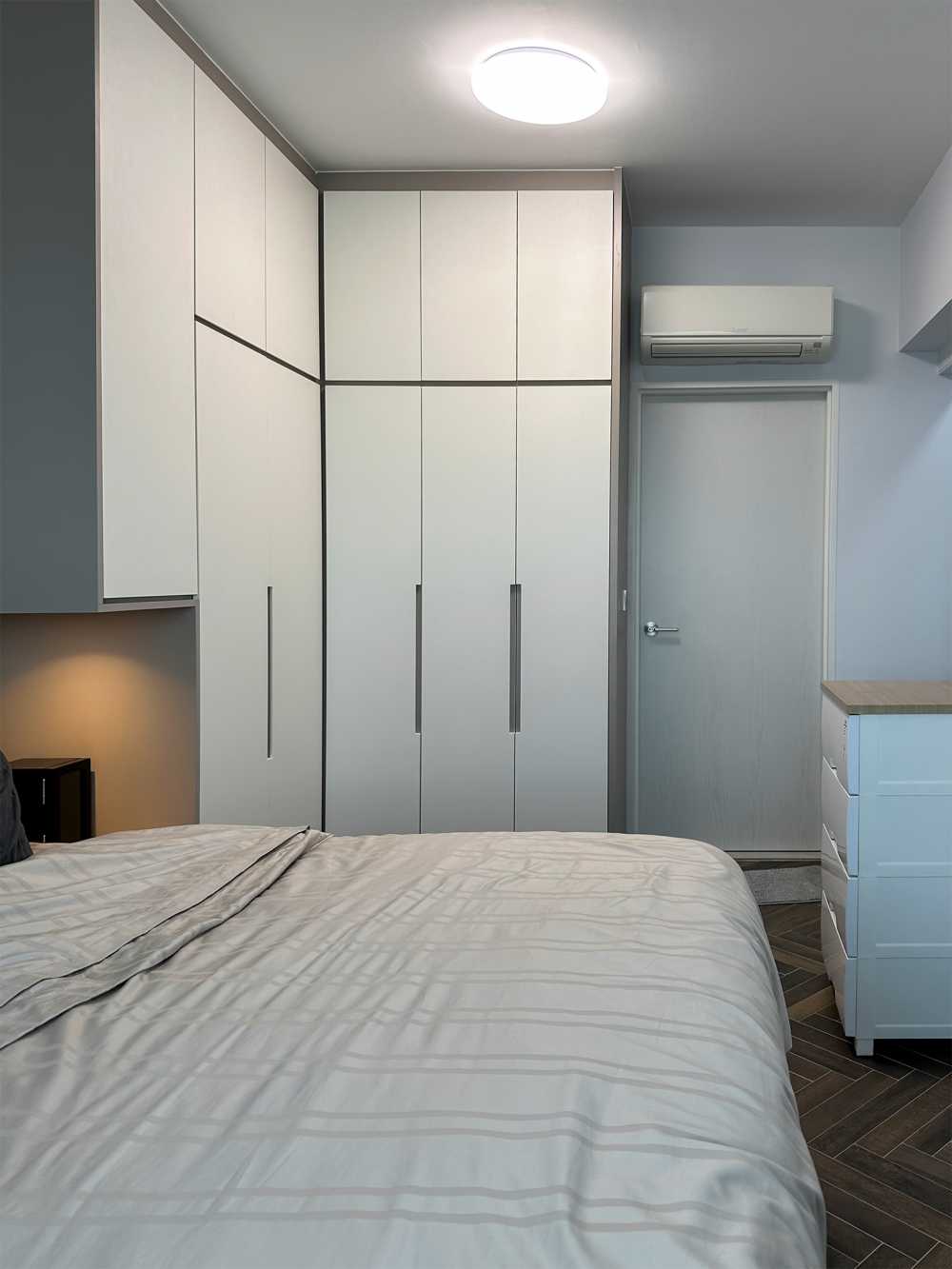 Scandinavian Bedroom with Wardrobe and Bedside Table