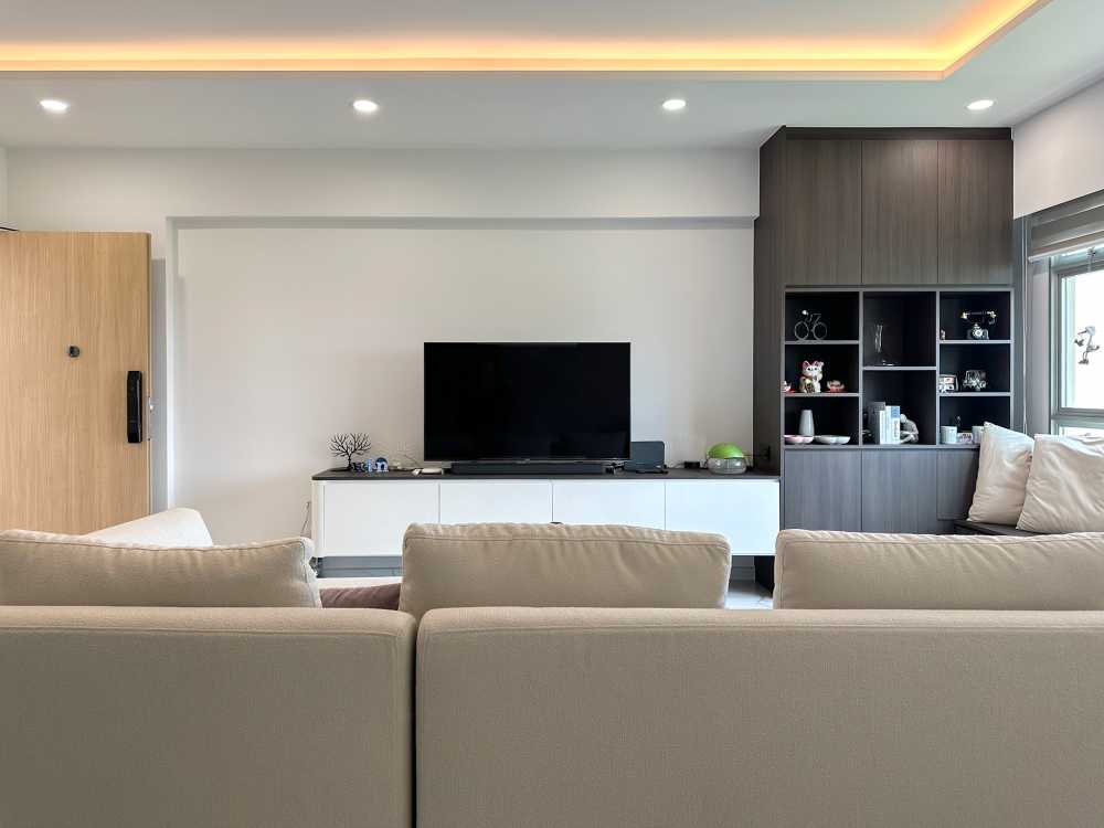Scandinavian Living Room with TV Console and Paintings