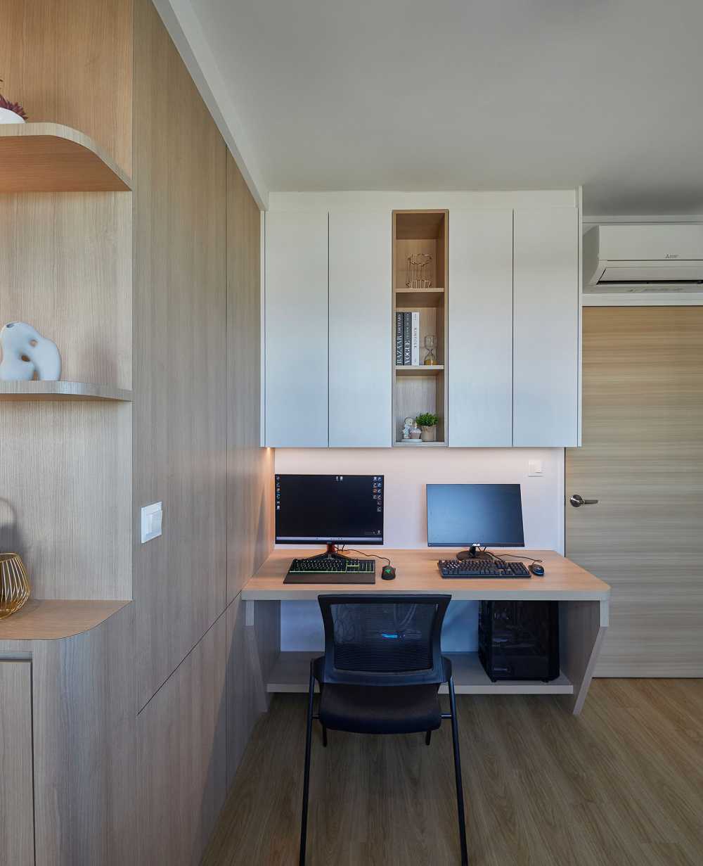 Scandinavian Bedroom with Wardrobe and Paintings