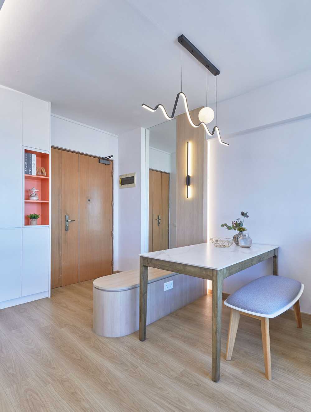 Scandinavian Foyer with Wardrobe and Storage Cabinets