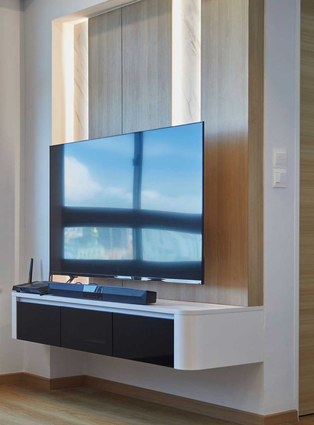 Scandinavian Living Room with TV Console and Panelling