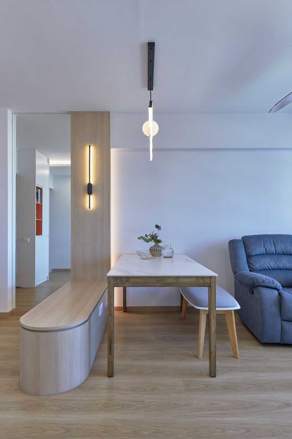 Scandinavian Foyer with Mirror and Paintings