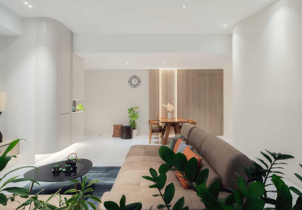 Contemporary Living Room with Sofa and Dining Table