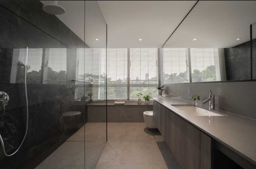 Contemporary Bathroom with Countertop and Mirror