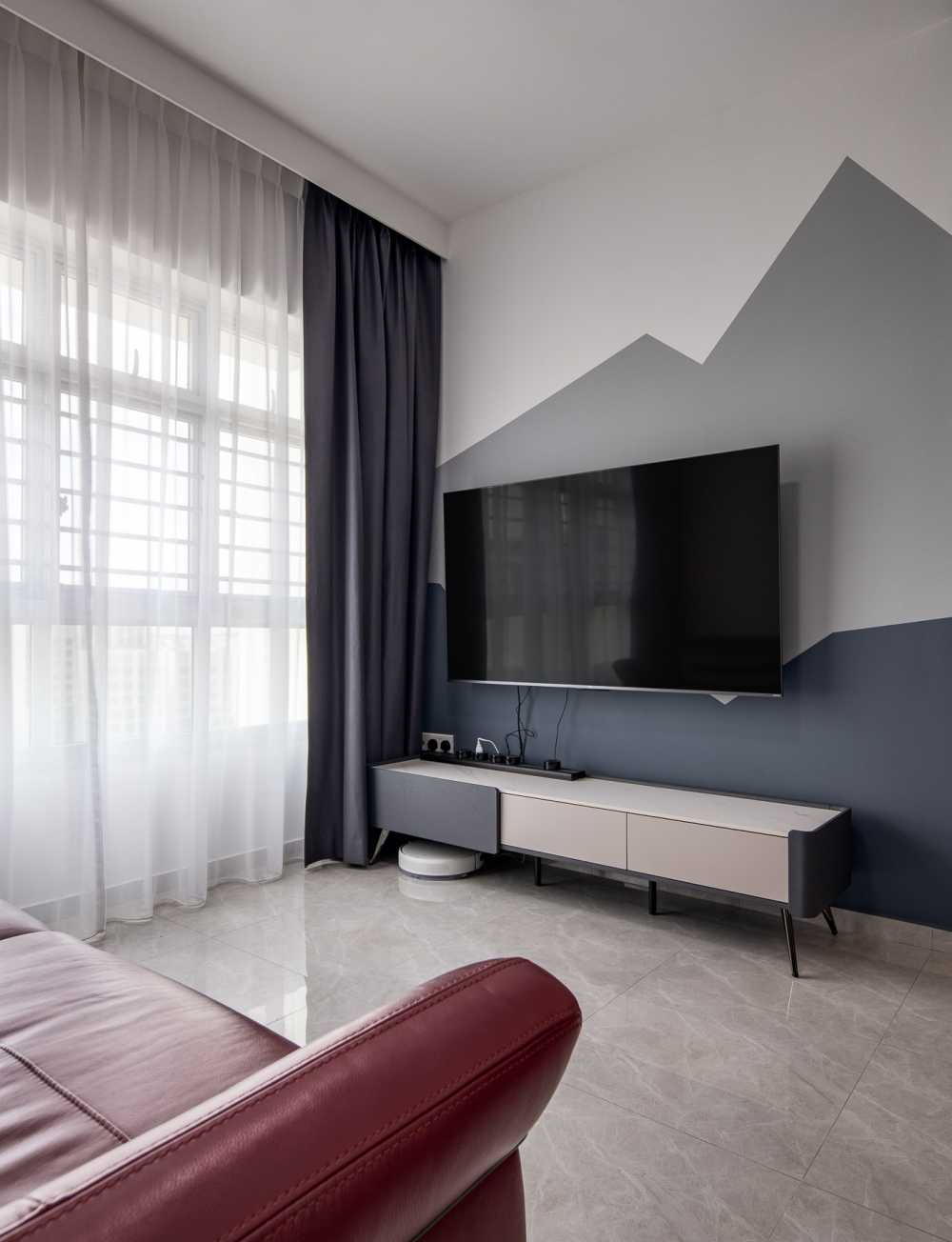 Contemporary Living Room with TV Console and Feature Wall