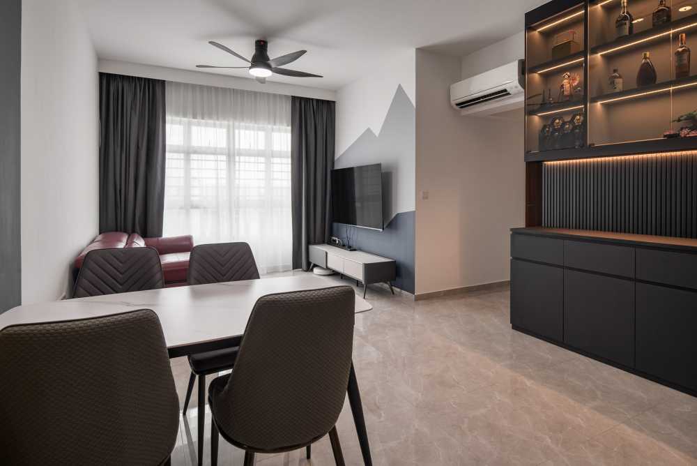 Contemporary Living Room with Countertop and Homogeneous Tiles