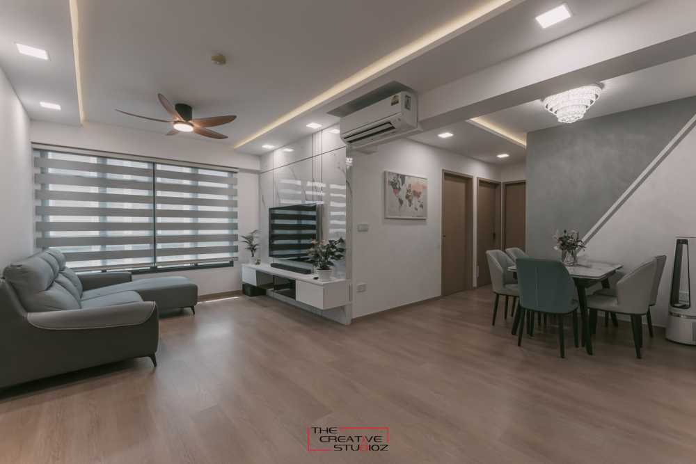 Modern Living Room with Vinyl Flooring and Feature Wall