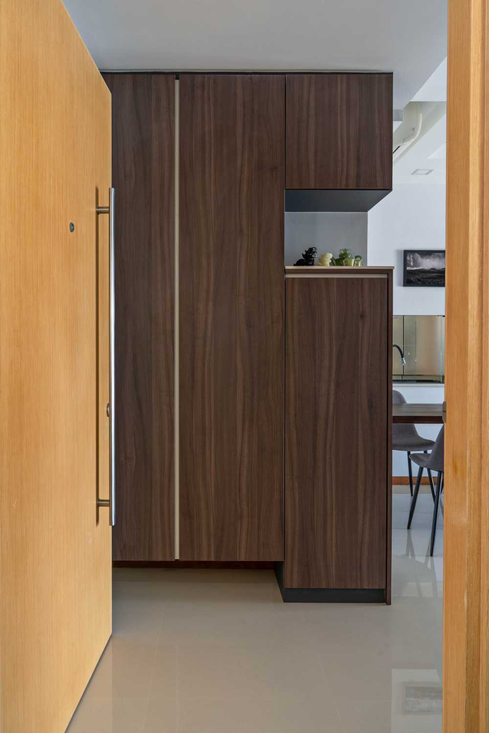 Contemporary Entryway with Mirror and Artwork