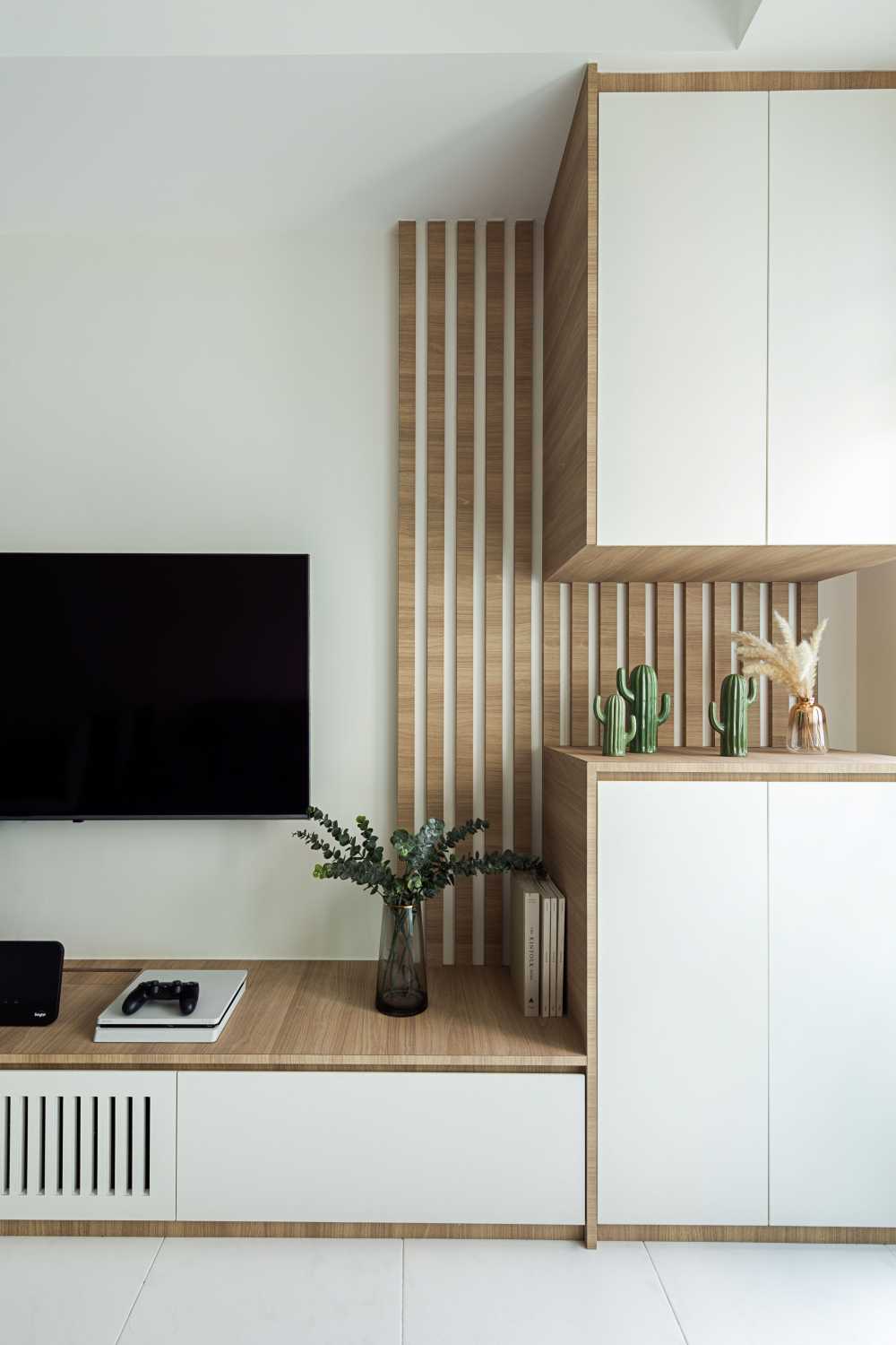 Minimalist Living Room with TV Console and Feature Wall