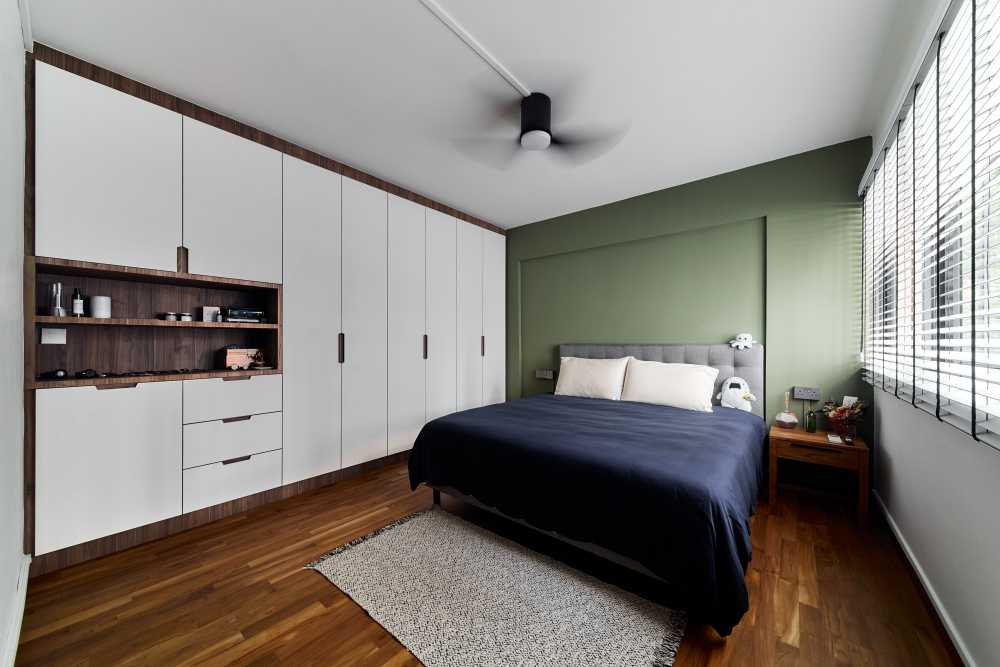 Contemporary Bedroom with Cement Floor and Granite Floor