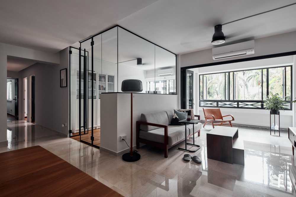 Contemporary Living Room with Cement Floor and Granite Floor