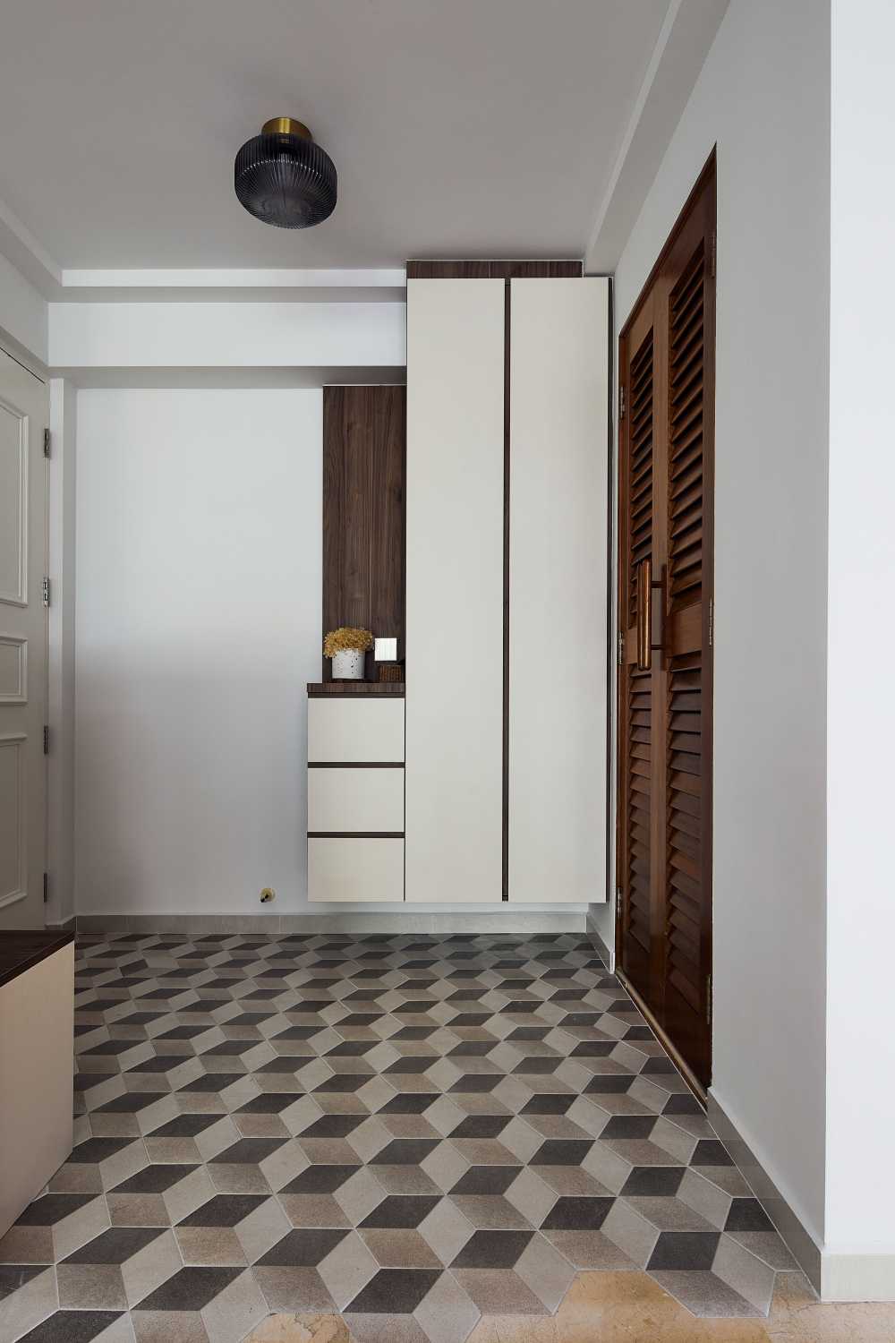 Contemporary Entryway with Mirror and Seating Bench
