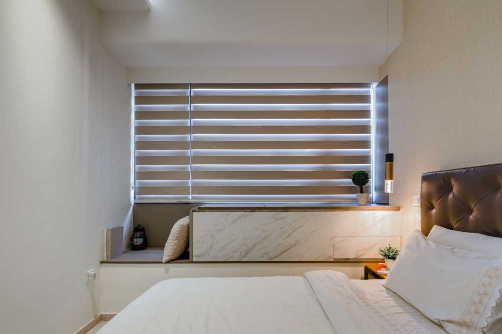 Contemporary Bedroom with Cement Floor and Granite Floor
