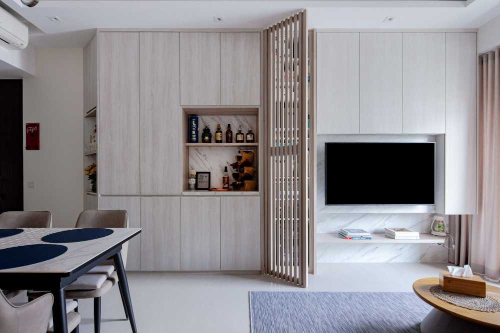 Contemporary Living Room with Granite Floor and Marble Floor