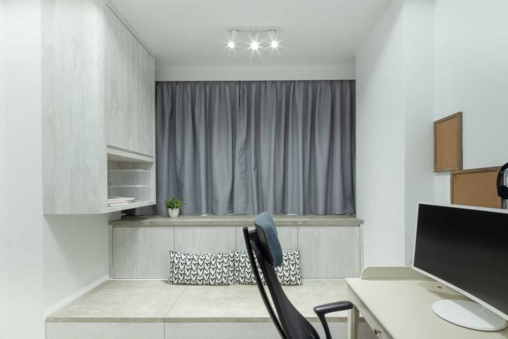 Contemporary Bedroom with Parquet Floor and Cement Floor