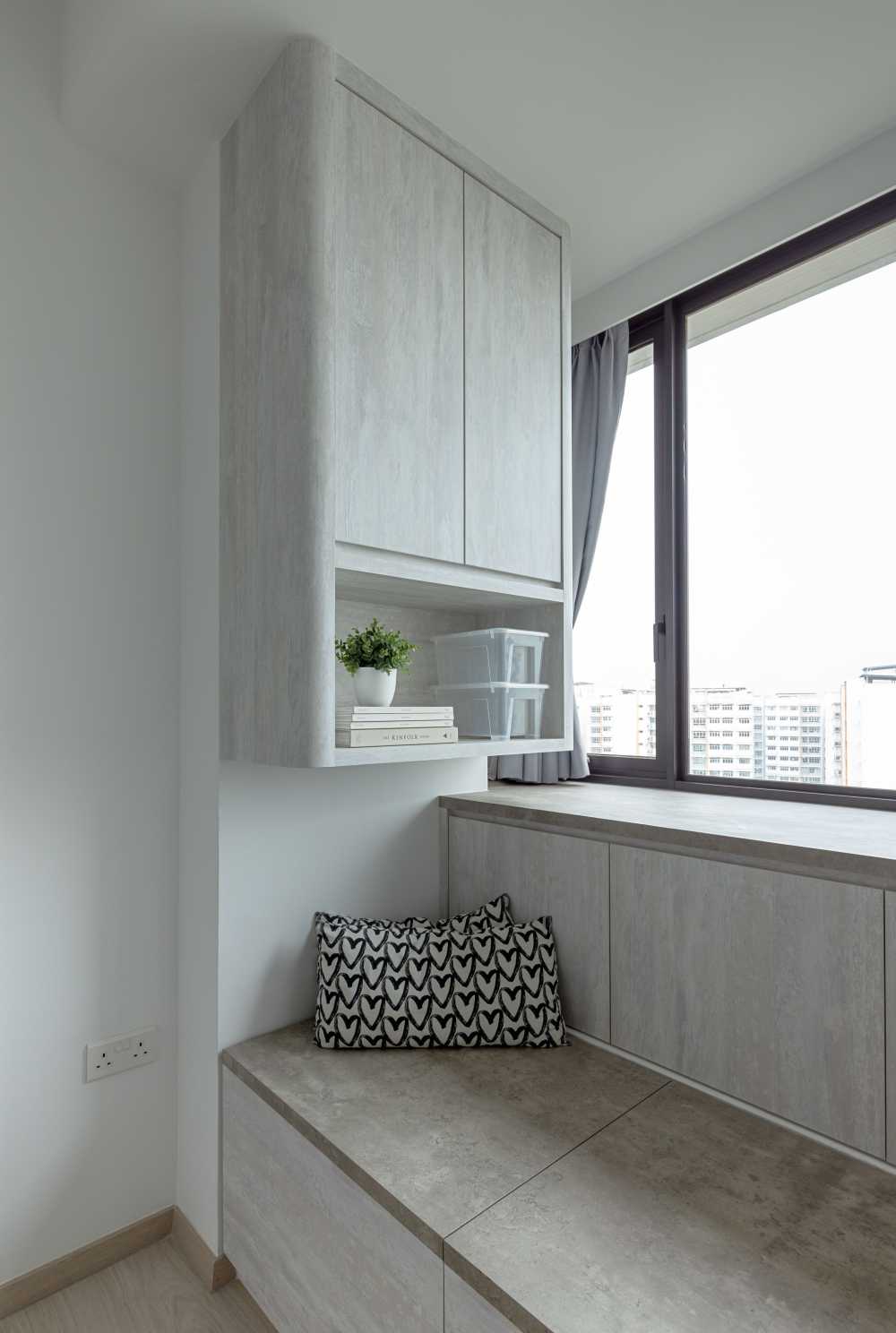 Contemporary Bedroom with Bookshelf and Platform Bed