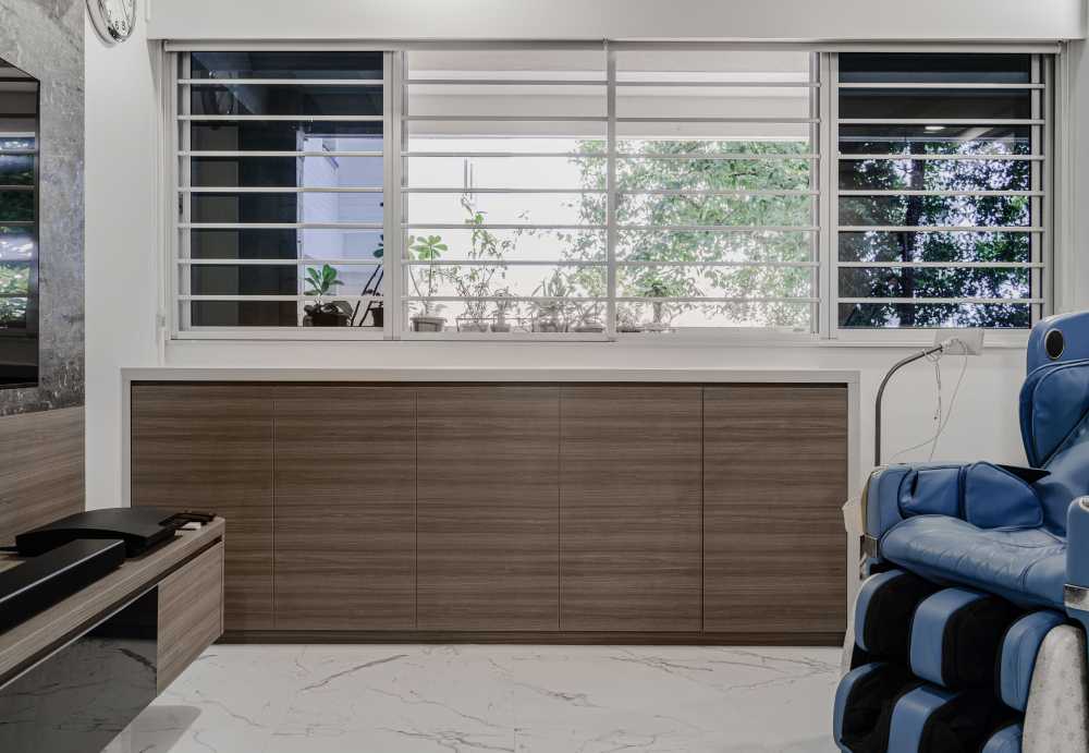 Contemporary Living Room with Herringbone Tiling and Cement Floor