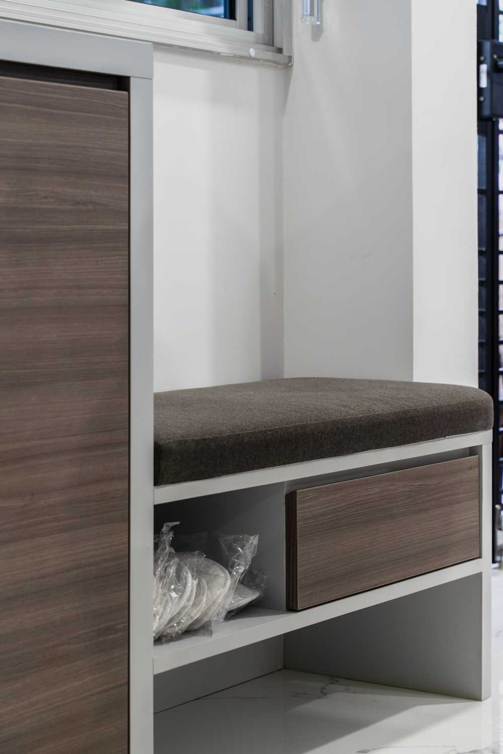 Contemporary Entryway with Mirror and Seating Bench