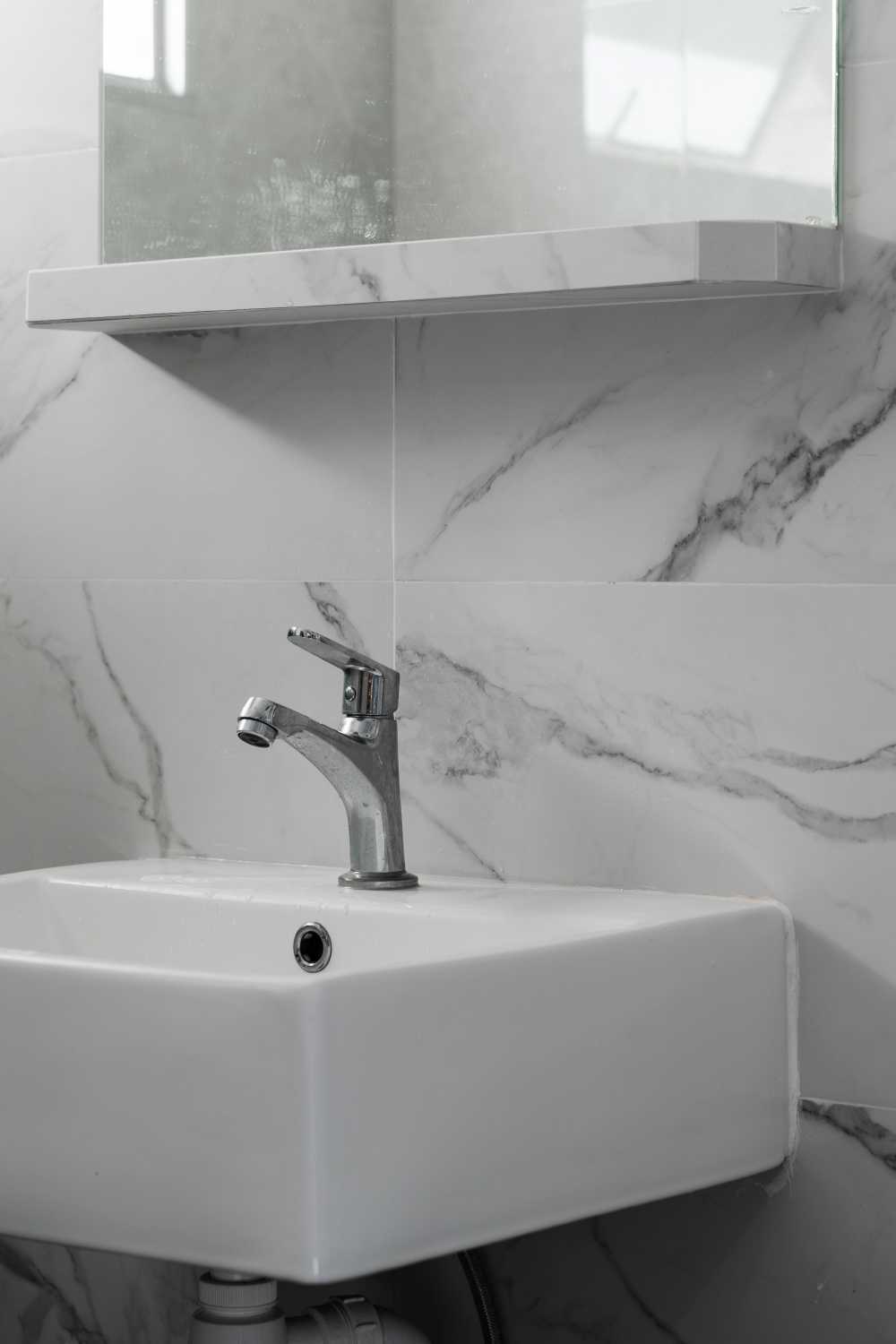 Contemporary Bathroom with Wood Flooring and Mirror