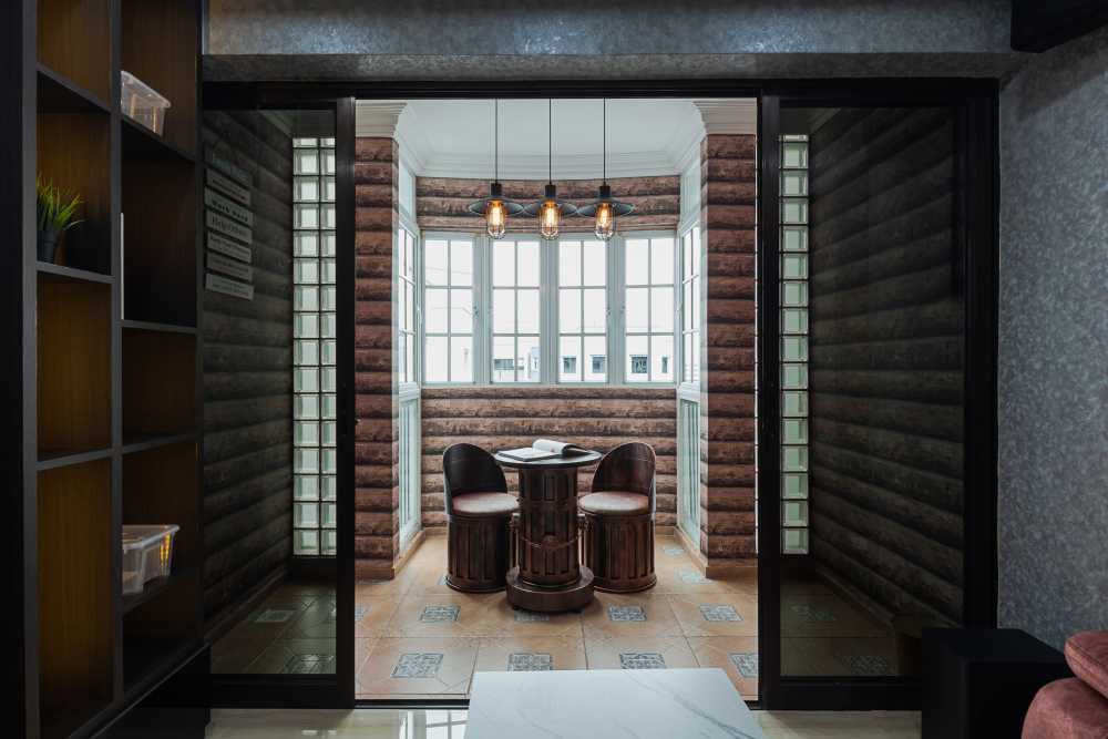 Vintage Balcony with Bay Window and Window Shutters