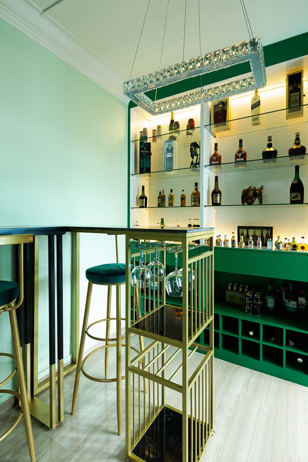 Vintage Wine Cellar with Drinkware and Shelving Units