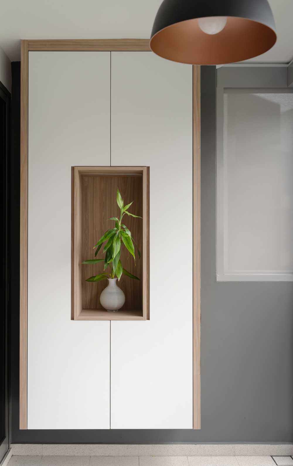 Contemporary Entryway with Mirror and Shoe Rack