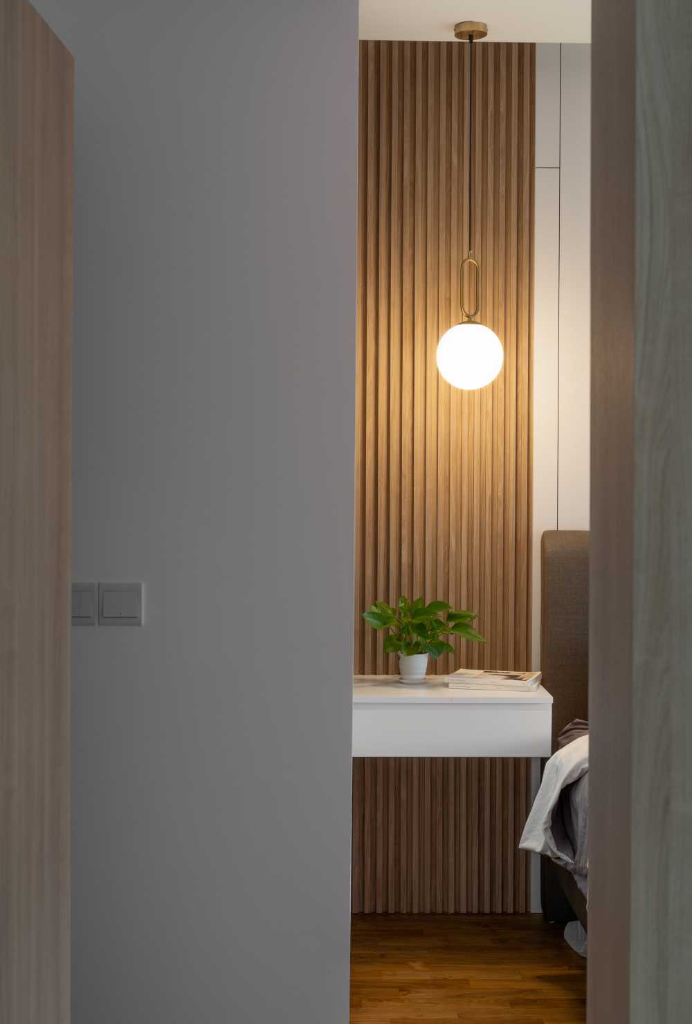 Contemporary Bedroom with Parquet Floor and Granite Floor