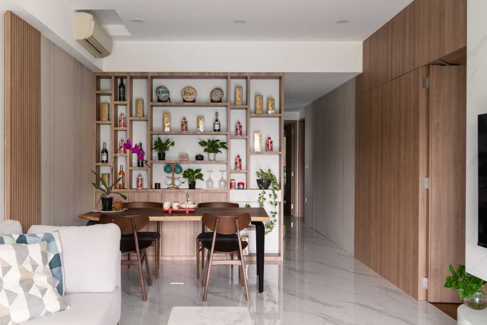 Contemporary Dining Room with Dining Chairs and Seating Bench