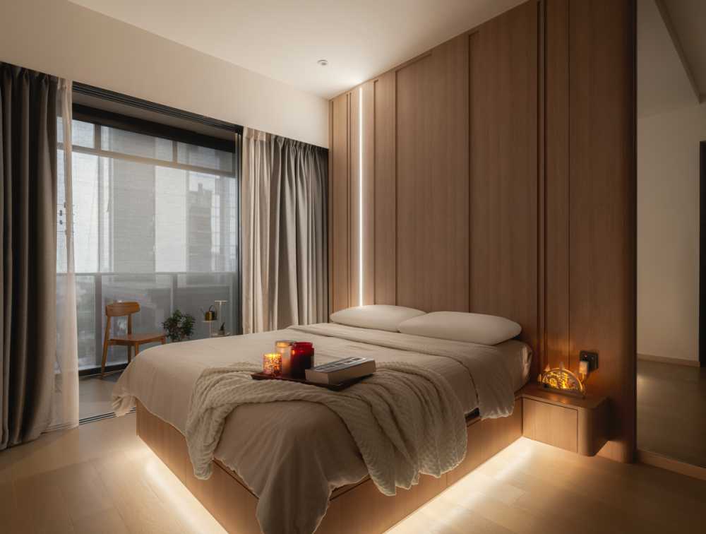 Scandinavian Bedroom with Bedside Table and Flooring