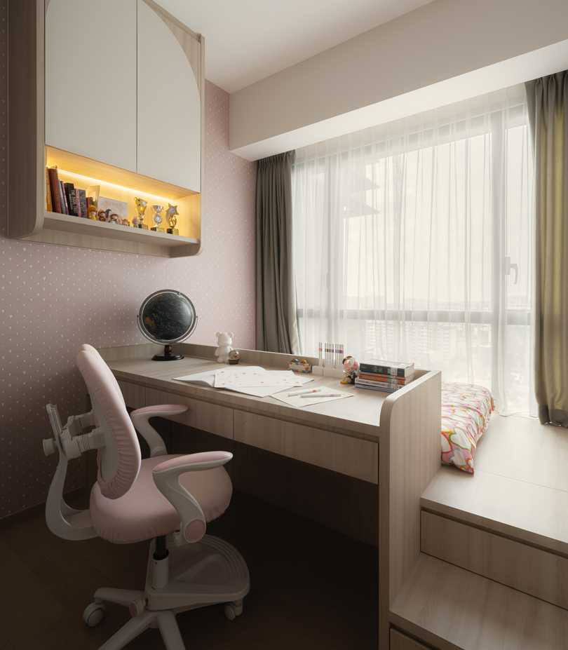 Scandinavian Bedroom with Bookshelf and Desk Chairs