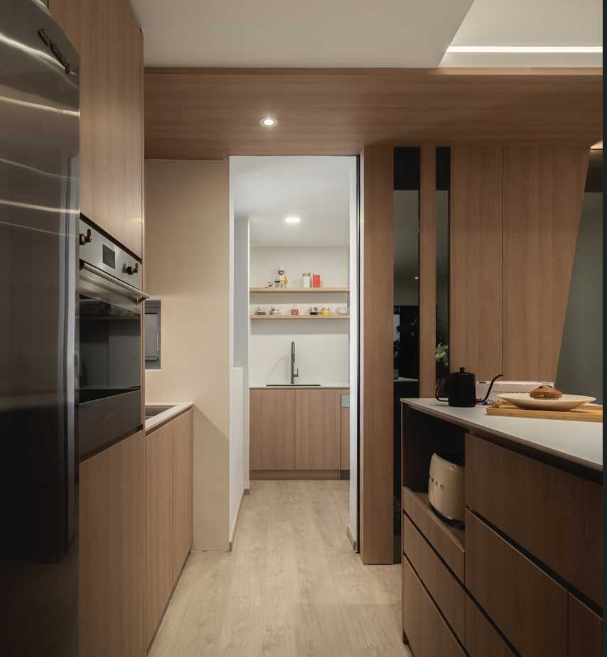 Scandinavian Kitchen with Countertop and Kitchen Cabinets
