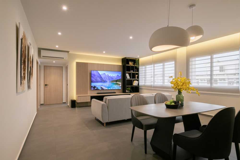 Minimalist Living Room with TV Console and Feature Wall