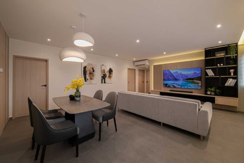 Minimalist Living Room with TV Console and Feature Wall