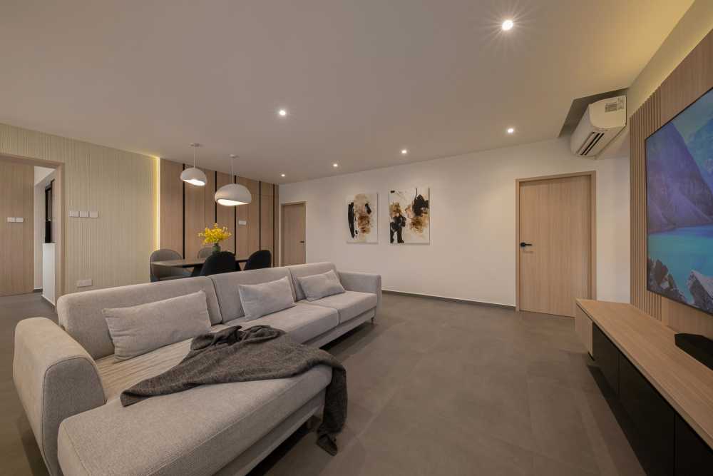 Minimalist Living Room with TV Console and Feature Wall