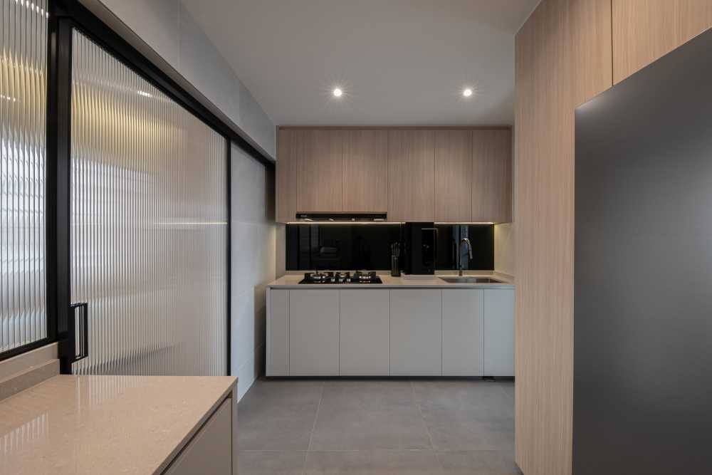Minimalist Kitchen with Kitchen Window and Cupboard