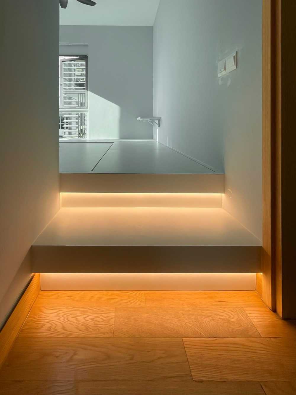 Scandinavian Bedroom with Built-in Bed and Paintings