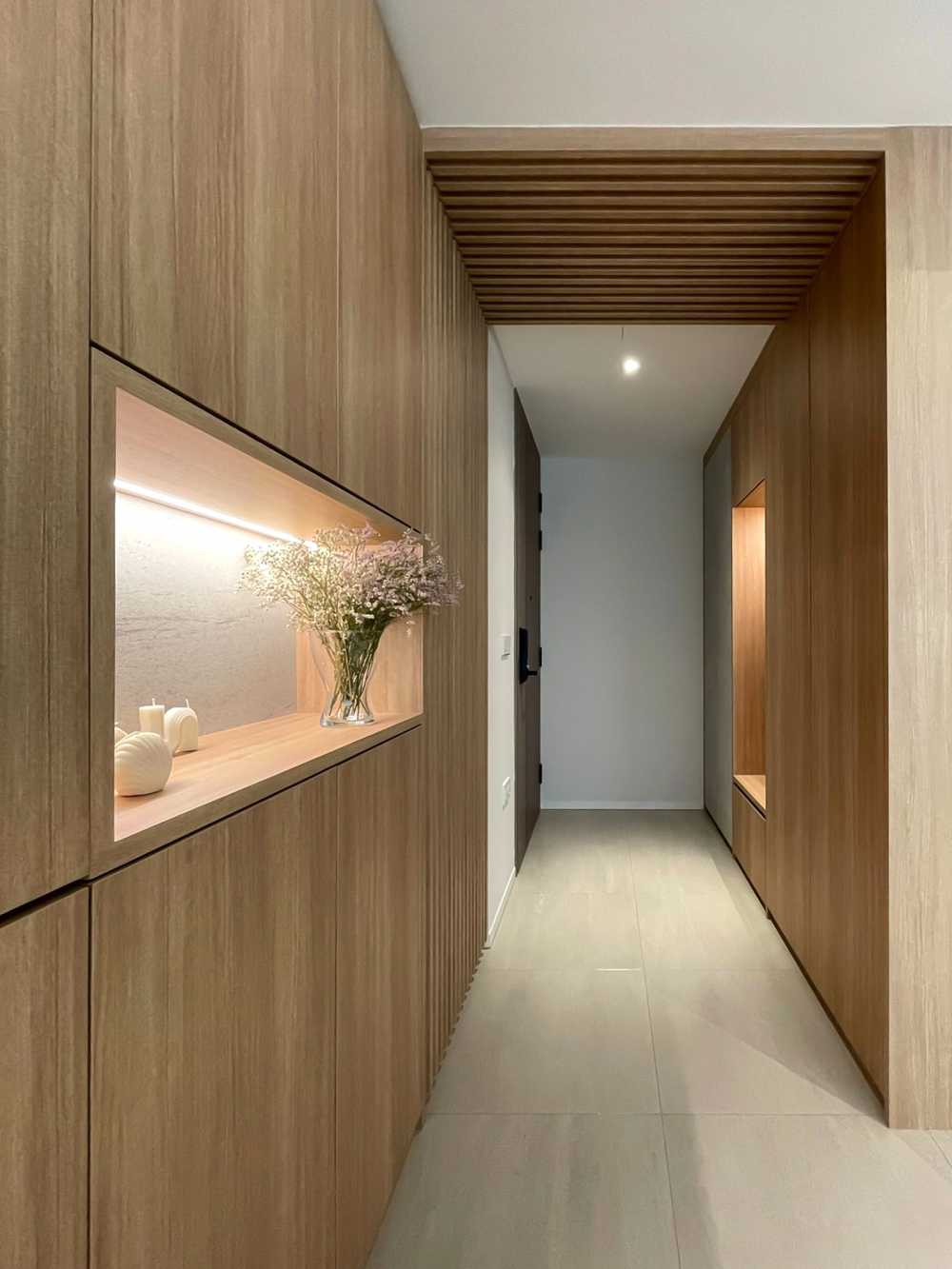 Scandinavian Foyer with Storage Cabinets and Display Cabinets