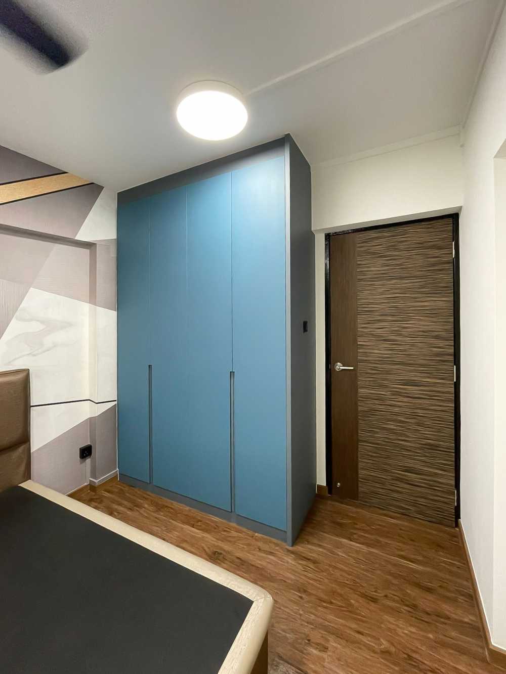 Scandinavian Bedroom with Wardrobe and Paintings