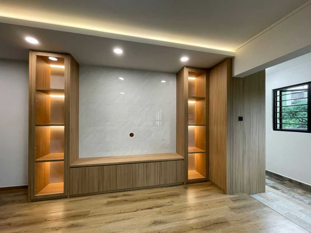 Scandinavian Living Room with TV Console and Panelling