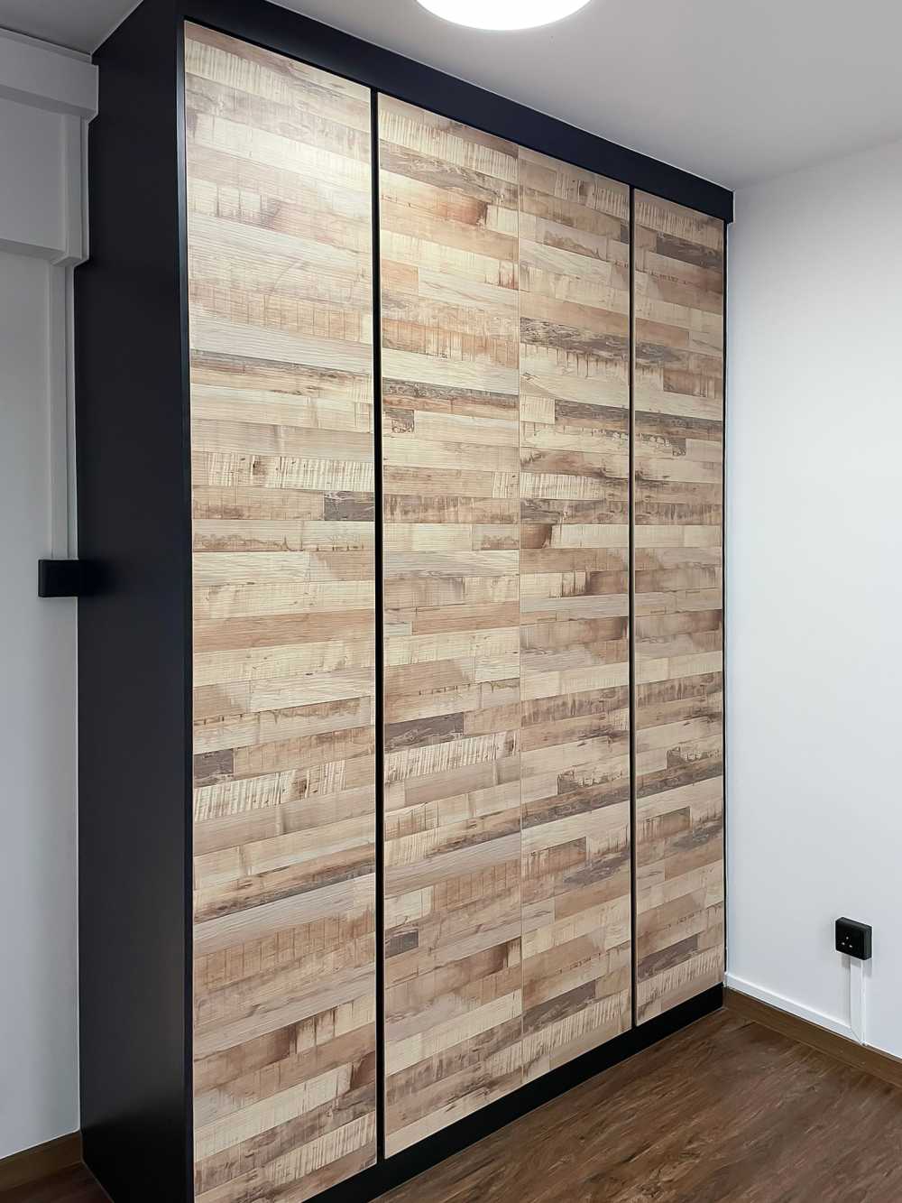 Scandinavian Bedroom with Wardrobe and Paintings