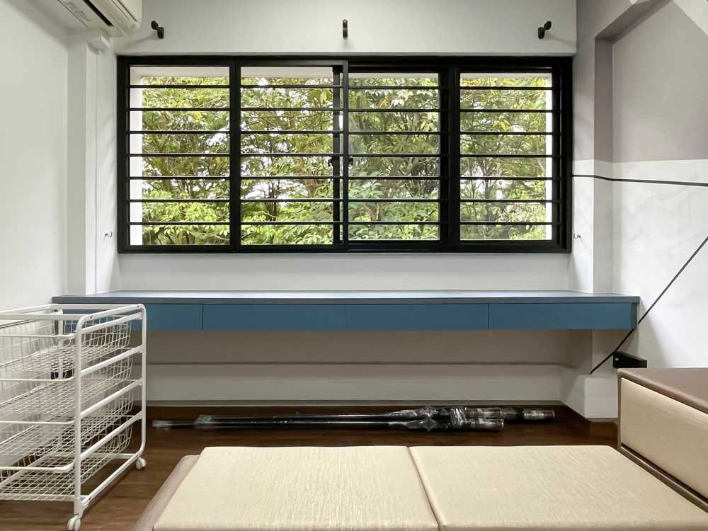 Scandinavian Bedroom with Window Grille and Bedroom Dresser