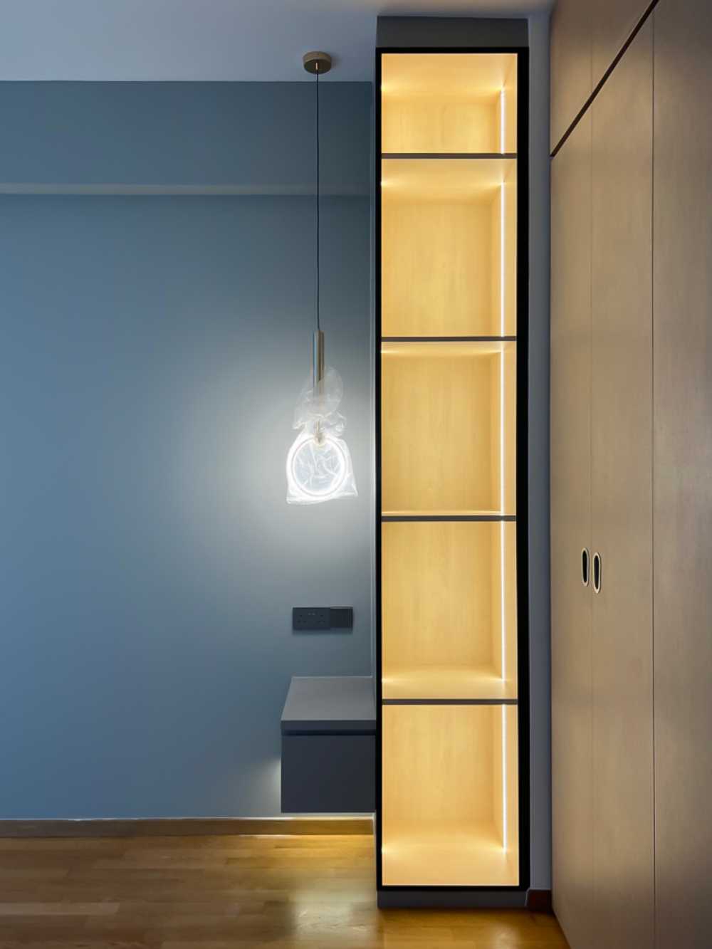 Scandinavian Bedroom with Wardrobe and Bedside Table