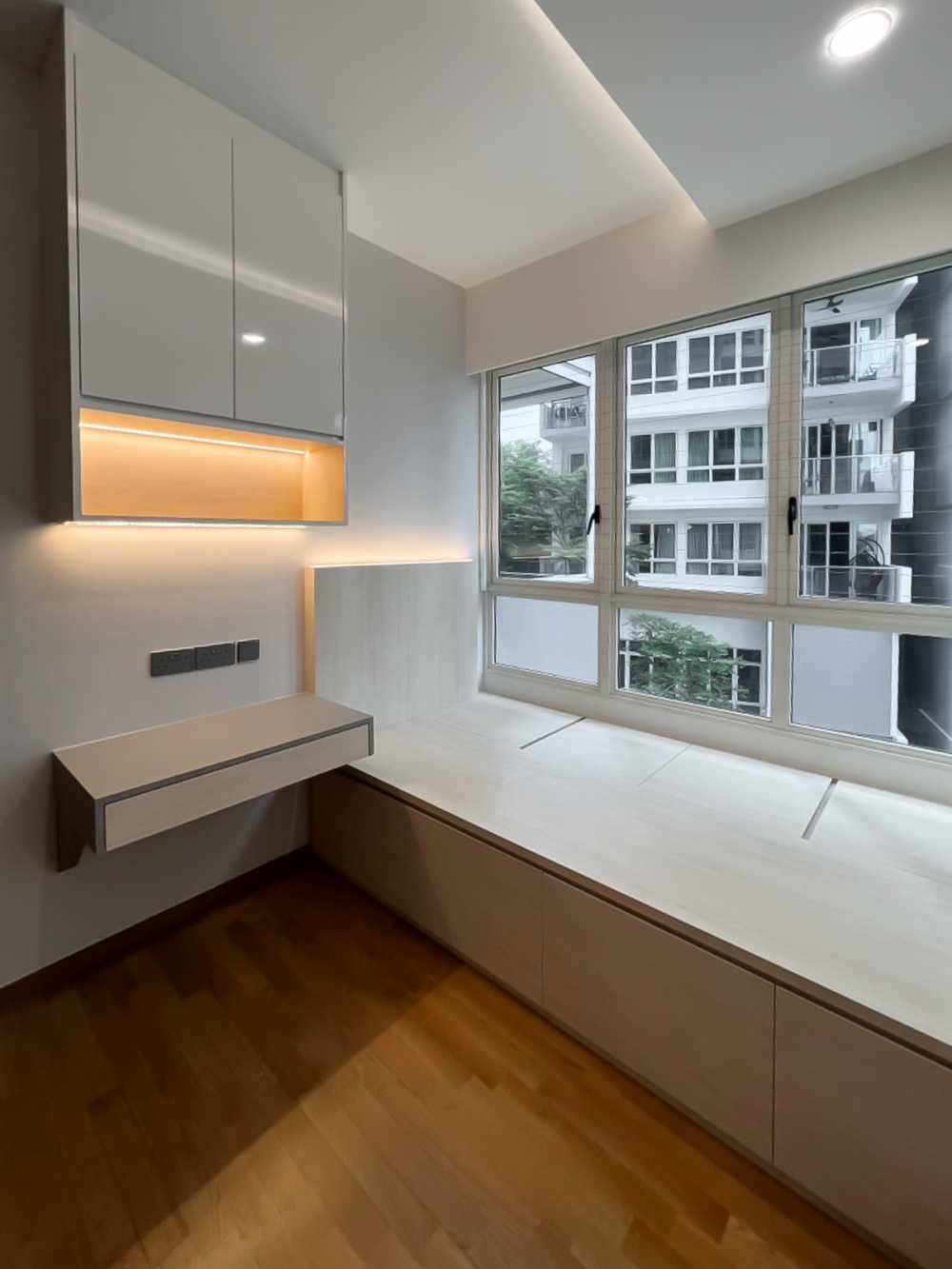 Scandinavian Bedroom with Built-in Bed and Bedroom Dresser