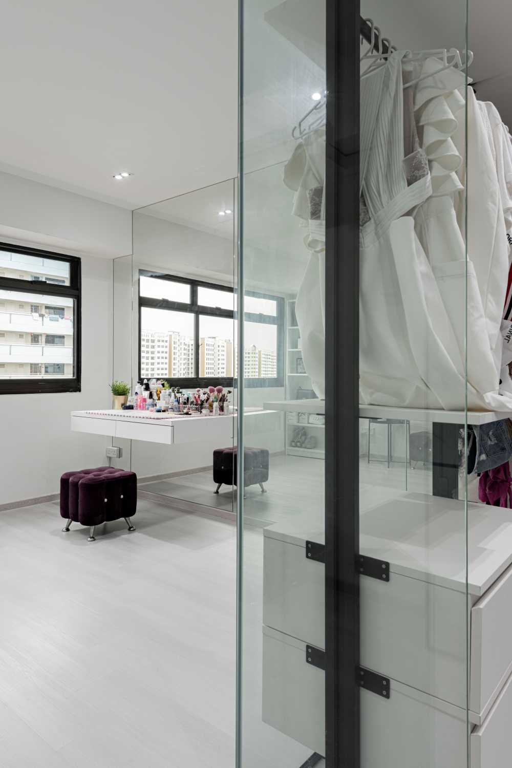 Minimalist Bedroom with Vinyl Flooring and Drop Ceiling