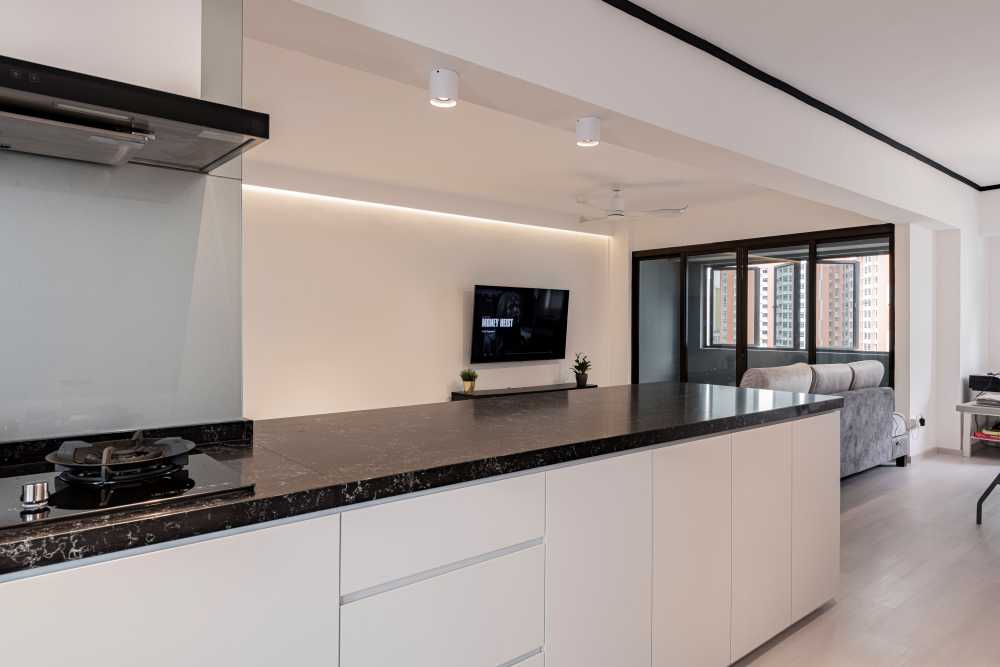 Minimalist Kitchen with Countertop and Vinyl Flooring