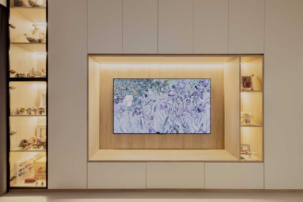Modern Living Room with Wood Flooring and Downlights