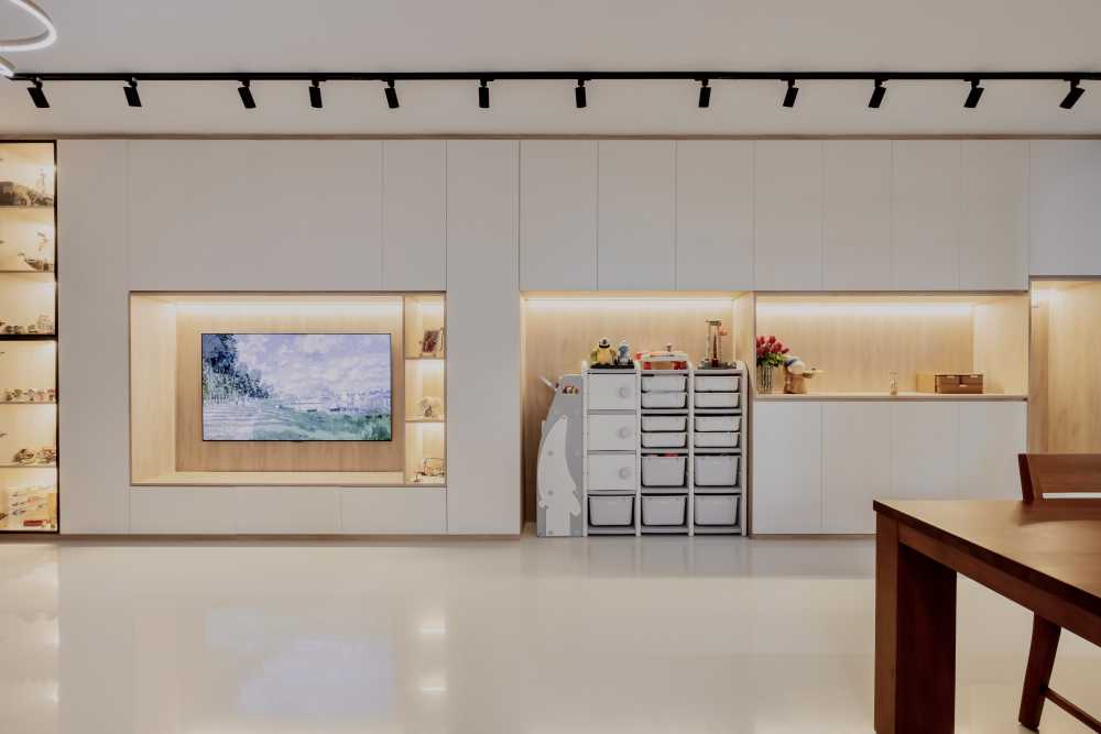 Modern Living Room with Wood Flooring and TV Console