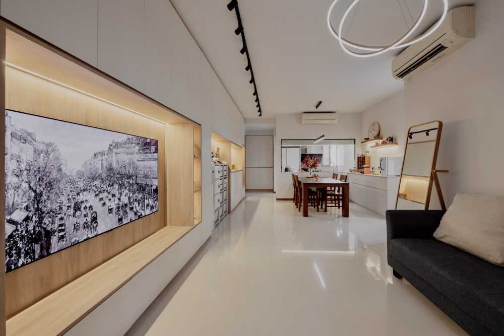 Modern Living Room with TV Console and Mirror