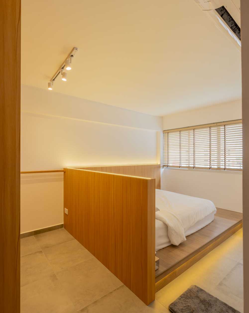 Scandinavian Bedroom with Platform Bed and Vinyl Flooring